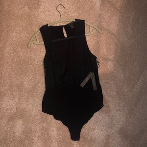 Tahari L NWT black eyelash lace and mesh bodysuit